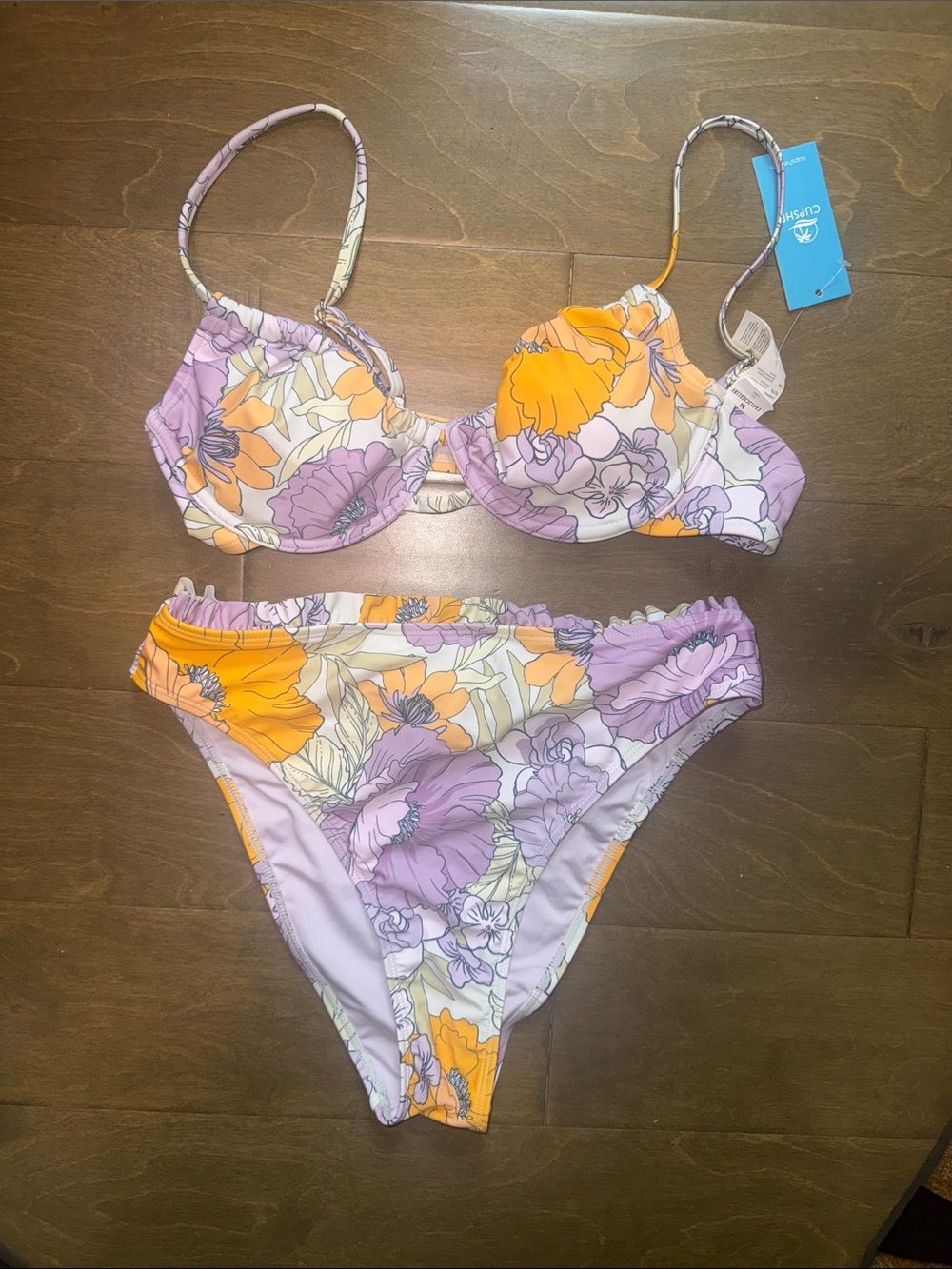 Cupshe Women's Floral Underwire Bikini Set - Lavender & Orange